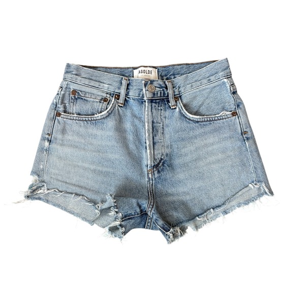 Agolde Pants - AGOLDE Parker High Rise Organic Cotton Distressed Denim Shorts Light Wash Sz 23